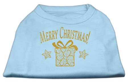 Golden Christmas Present Dog Shirt Baby Blue XS